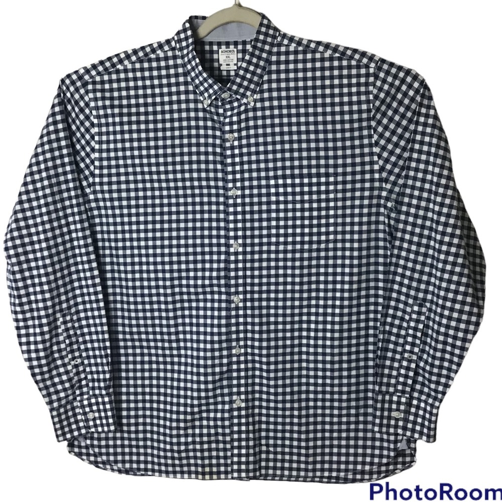 Bonobos blue gingham check slim fit long sleeve button down. 2XL